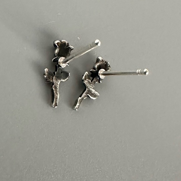 Sterling Silver Tiny Rose Stud Earrings - Picture 10 of 11